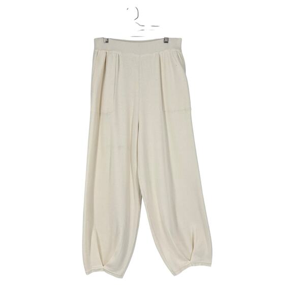 Knit Lantern Pants Sweater Cream Large Lagenlook Modern Lounge Stretch Cozycore - Picture 1 of 7